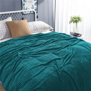 Koc mikrofibra prążki 150x200 TURKUSOWY