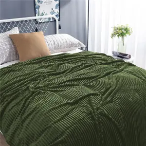 Koc mikrofibra prążki 200x220 KHAKI