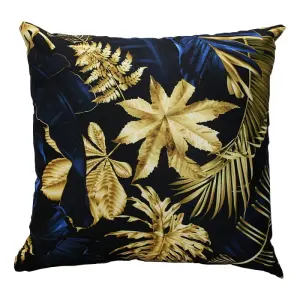 Poszewka monstera lazur-złote liście 40x40 PANAMA DRUKOWANA