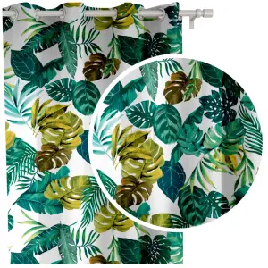 Zasłona liście monstera na białym tle PANAMA DRUKOWANA 145x250 cm wys.